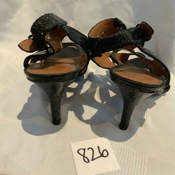 Black Snake Skin Strappy Heels - Picture 4 of 5